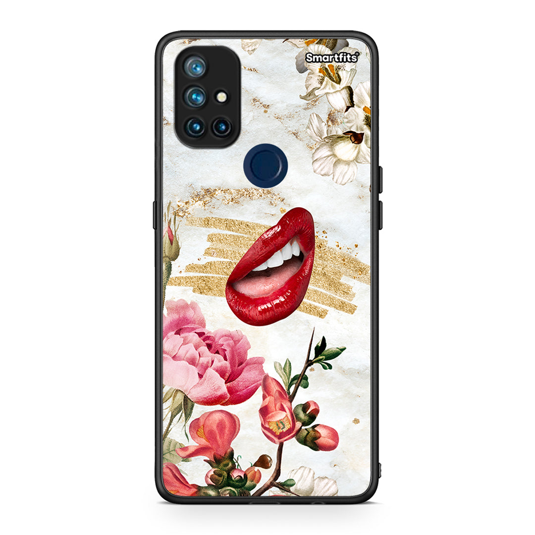 OnePlus Nord N10 5G Red Lips θήκη από τη Smartfits με σχέδιο στο πίσω μέρος και μαύρο περίβλημα | Smartphone case with colorful back and black bezels by Smartfits