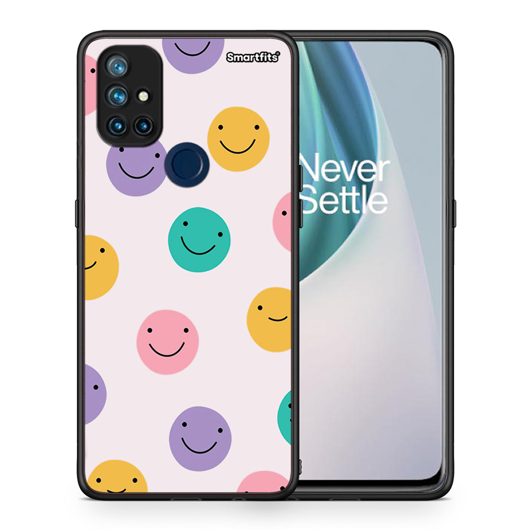 Θήκη OnePlus Nord N10 5G Smiley Faces από τη Smartfits με σχέδιο στο πίσω μέρος και μαύρο περίβλημα | OnePlus Nord N10 5G Smiley Faces case with colorful back and black bezels