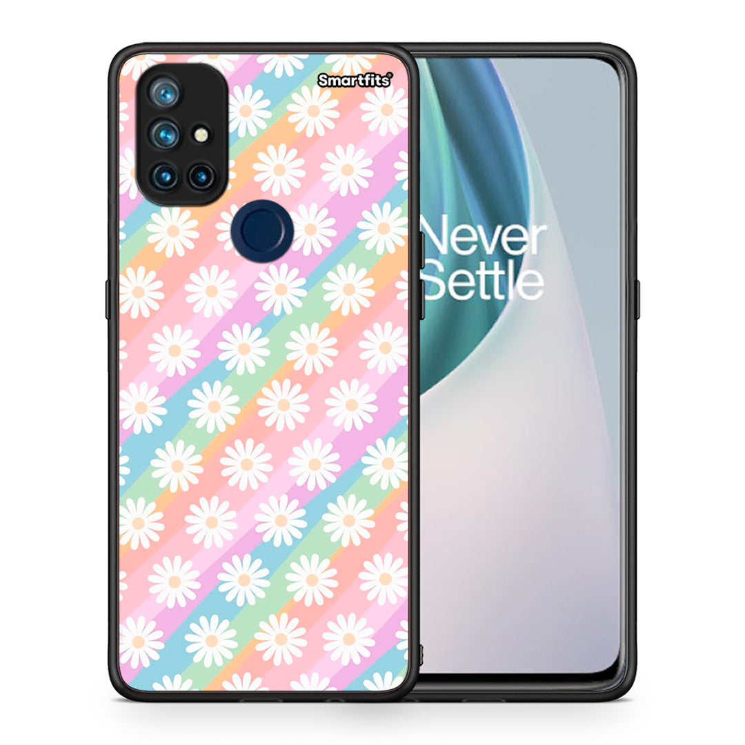 Θήκη OnePlus Nord N10 5G White Daisies από τη Smartfits με σχέδιο στο πίσω μέρος και μαύρο περίβλημα | OnePlus Nord N10 5G White Daisies case with colorful back and black bezels