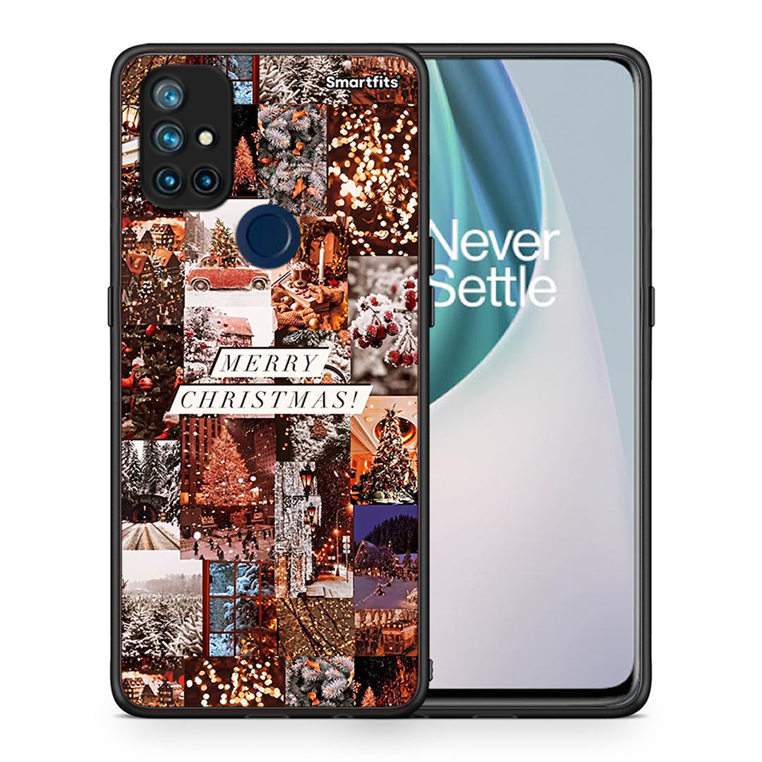 Θήκη OnePlus Nord N10 5G Xmas Collage από τη Smartfits με σχέδιο στο πίσω μέρος και μαύρο περίβλημα | OnePlus Nord N10 5G Xmas Collage case with colorful back and black bezels