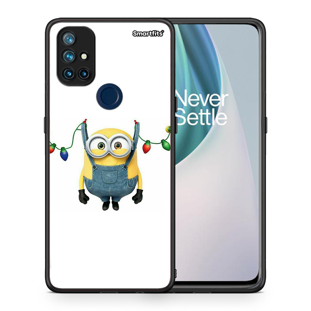 Θήκη OnePlus Nord N10 5G Xmas Minion Lights από τη Smartfits με σχέδιο στο πίσω μέρος και μαύρο περίβλημα | OnePlus Nord N10 5G Xmas Minion Lights case with colorful back and black bezels