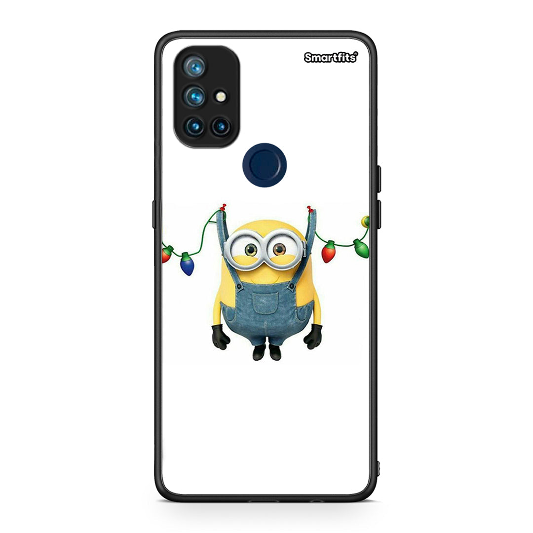 OnePlus Nord N10 5G Xmas Minion Lights θήκη από τη Smartfits με σχέδιο στο πίσω μέρος και μαύρο περίβλημα | Smartphone case with colorful back and black bezels by Smartfits