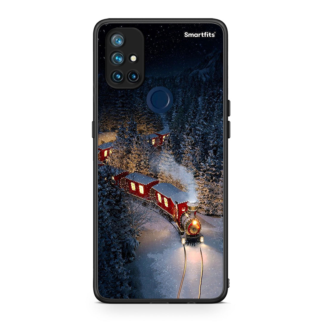 OnePlus Nord N10 5G Xmas Train θήκη από τη Smartfits με σχέδιο στο πίσω μέρος και μαύρο περίβλημα | Smartphone case with colorful back and black bezels by Smartfits