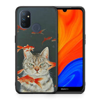 Thumbnail for Θήκη OnePlus Nord N100 Cat Goldfish από τη Smartfits με σχέδιο στο πίσω μέρος και μαύρο περίβλημα | OnePlus Nord N100 Cat Goldfish case with colorful back and black bezels