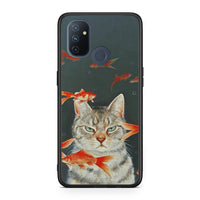 Thumbnail for OnePlus Nord N100 Cat Goldfish θήκη από τη Smartfits με σχέδιο στο πίσω μέρος και μαύρο περίβλημα | Smartphone case with colorful back and black bezels by Smartfits