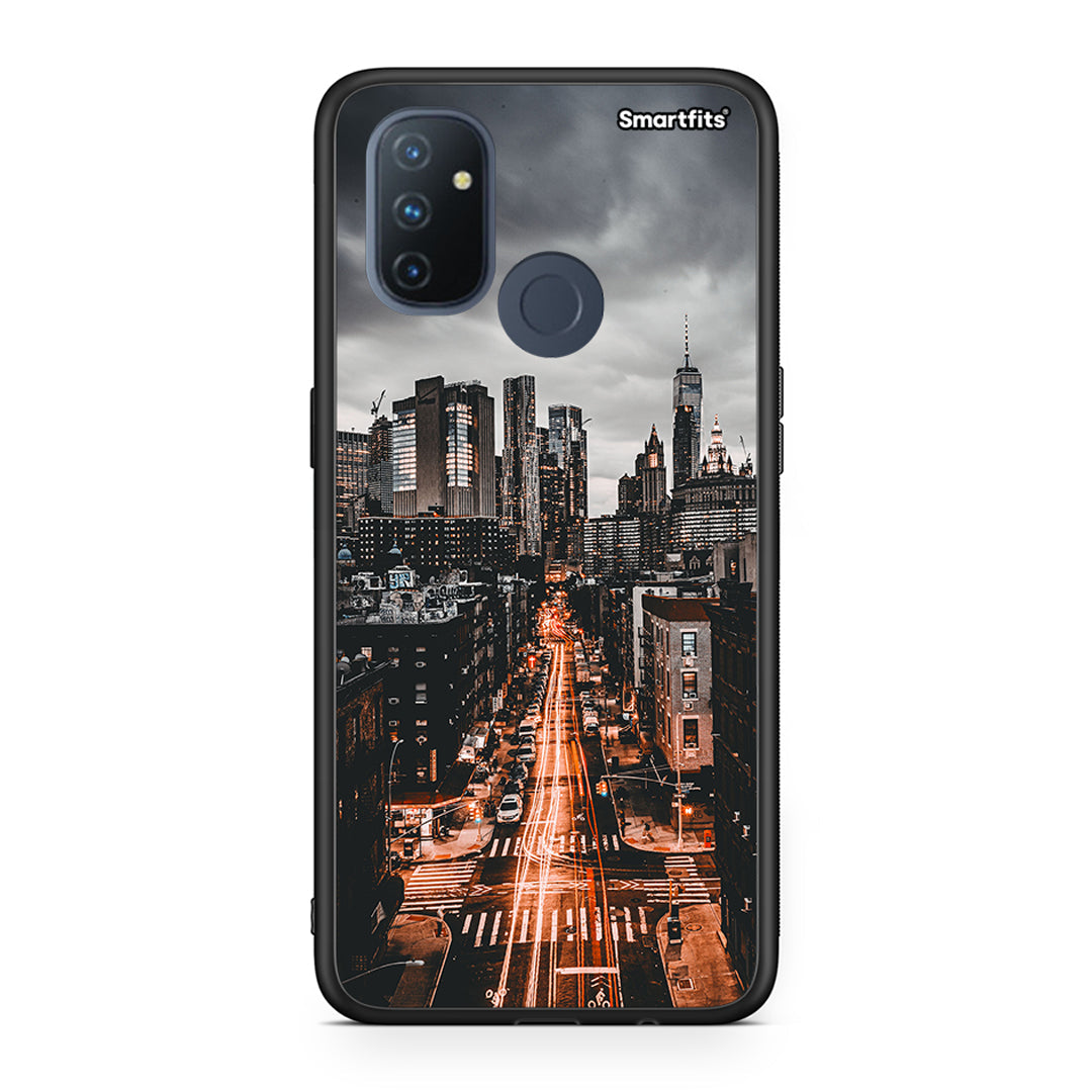 OnePlus Nord N100 City Lights θήκη από τη Smartfits με σχέδιο στο πίσω μέρος και μαύρο περίβλημα | Smartphone case with colorful back and black bezels by Smartfits