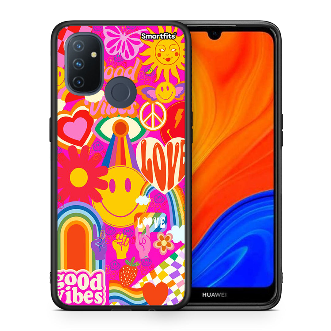 Θήκη OnePlus Nord N100 Hippie Love από τη Smartfits με σχέδιο στο πίσω μέρος και μαύρο περίβλημα | OnePlus Nord N100 Hippie Love case with colorful back and black bezels