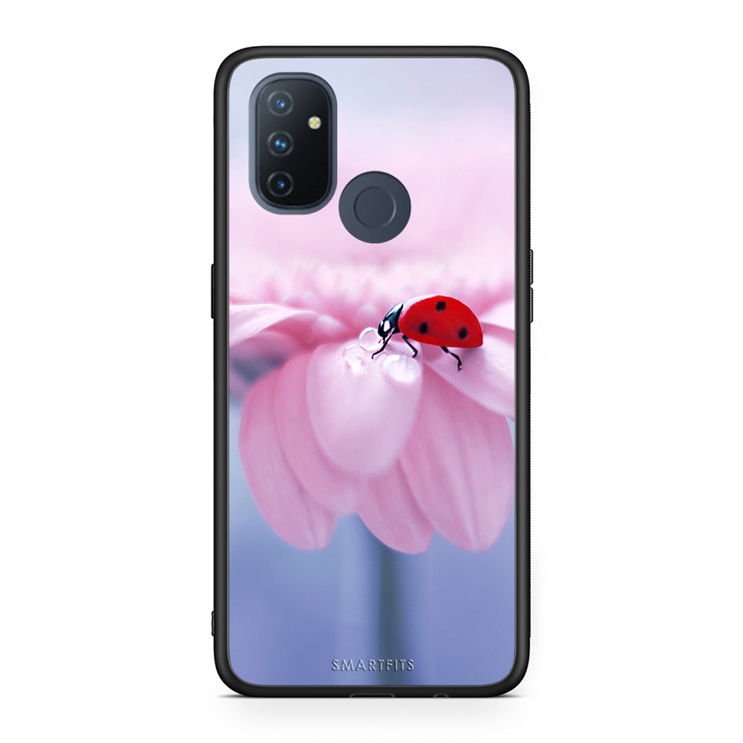 OnePlus Nord N100 Ladybug Flower θήκη από τη Smartfits με σχέδιο στο πίσω μέρος και μαύρο περίβλημα | Smartphone case with colorful back and black bezels by Smartfits