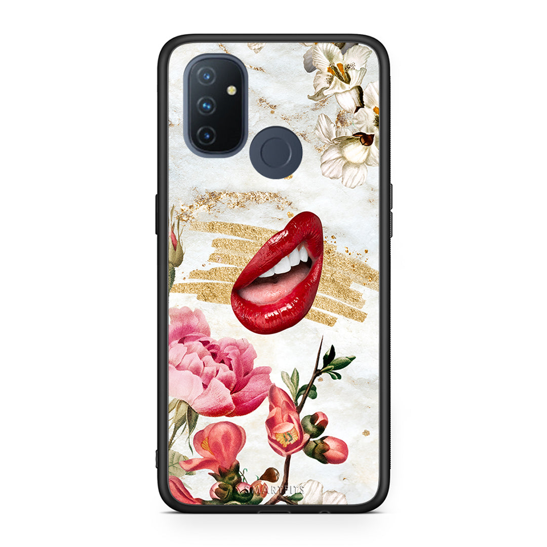 OnePlus Nord N100 Red Lips θήκη από τη Smartfits με σχέδιο στο πίσω μέρος και μαύρο περίβλημα | Smartphone case with colorful back and black bezels by Smartfits