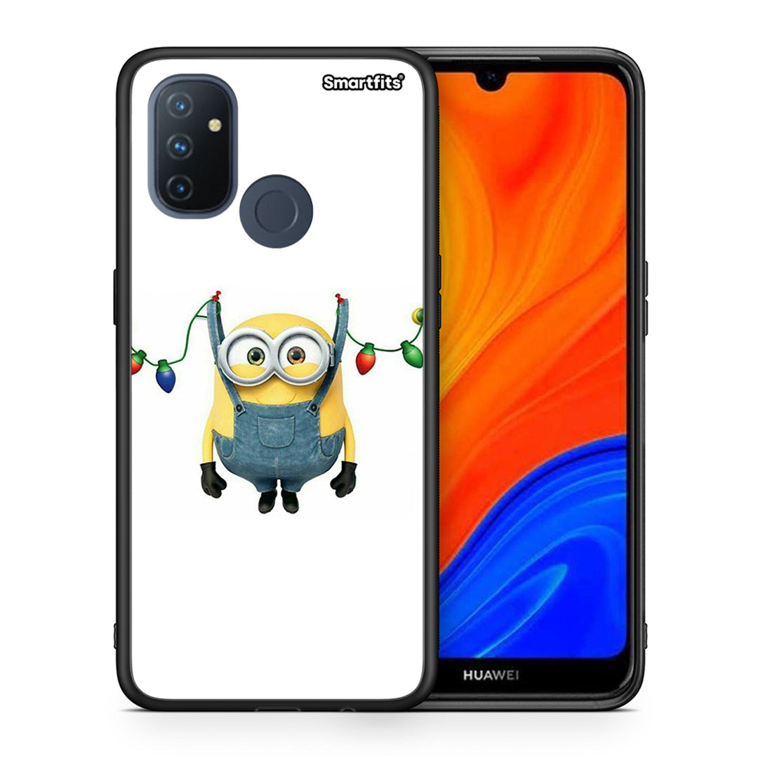 Θήκη OnePlus Nord N100 Xmas Minion Lights από τη Smartfits με σχέδιο στο πίσω μέρος και μαύρο περίβλημα | OnePlus Nord N100 Xmas Minion Lights case with colorful back and black bezels