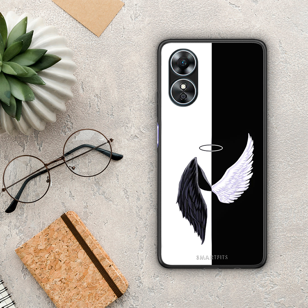 Θήκη Oppo A17 Angels Demons από τη Smartfits με σχέδιο στο πίσω μέρος και μαύρο περίβλημα | Oppo A17 Angels Demons Case with Colorful Back and Black Bezels