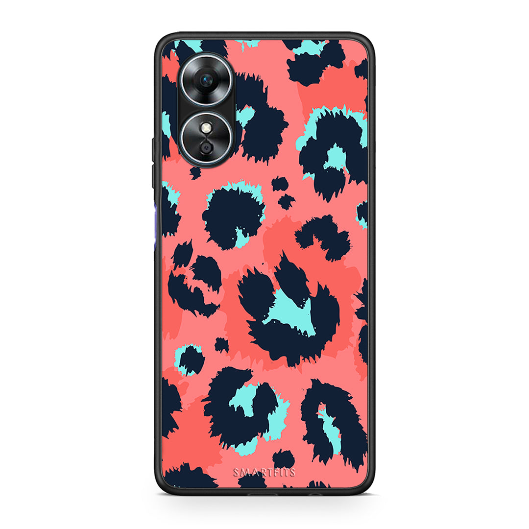 Θήκη Oppo A17 Animal Pink Leopard από τη Smartfits με σχέδιο στο πίσω μέρος και μαύρο περίβλημα | Oppo A17 Animal Pink Leopard Case with Colorful Back and Black Bezels