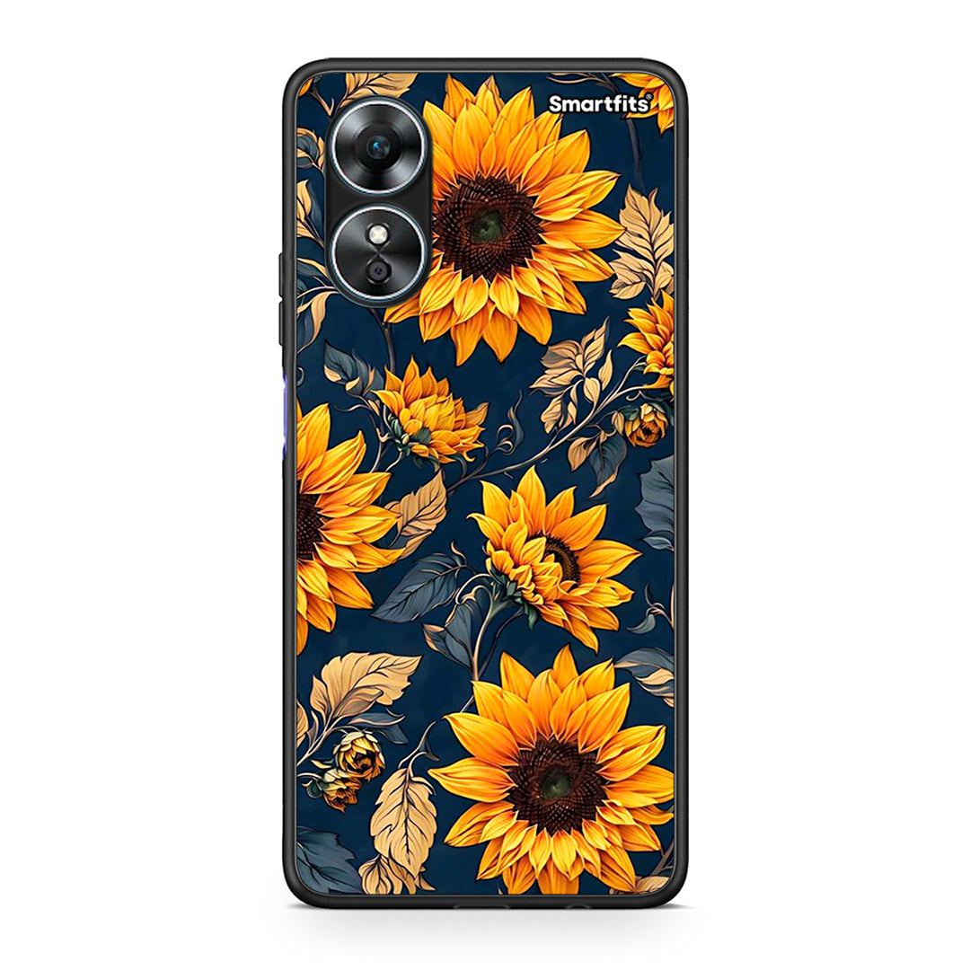 Θήκη Oppo A17 Autumn Sunflowers από τη Smartfits με σχέδιο στο πίσω μέρος και μαύρο περίβλημα | Oppo A17 Autumn Sunflowers Case with Colorful Back and Black Bezels