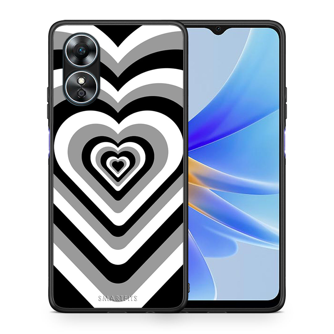 Θήκη Oppo A17 Black Hearts από τη Smartfits με σχέδιο στο πίσω μέρος και μαύρο περίβλημα | Oppo A17 Black Hearts Case with Colorful Back and Black Bezels