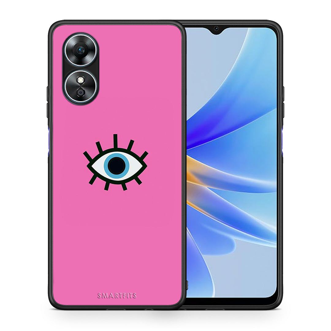 Θήκη Oppo A17 Blue Eye Pink από τη Smartfits με σχέδιο στο πίσω μέρος και μαύρο περίβλημα | Oppo A17 Blue Eye Pink Case with Colorful Back and Black Bezels