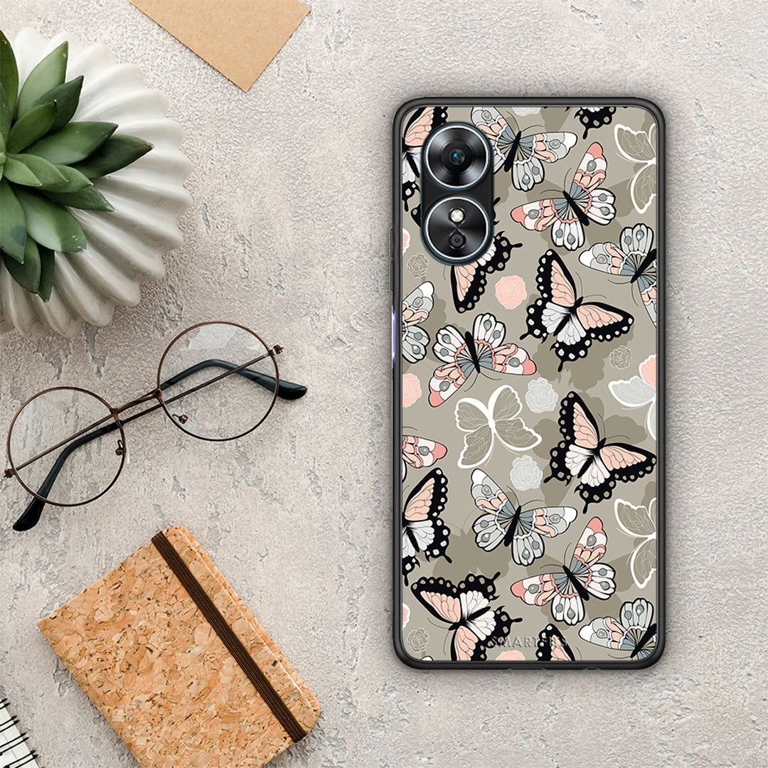 Θήκη Oppo A17 Boho Butterflies από τη Smartfits με σχέδιο στο πίσω μέρος και μαύρο περίβλημα | Oppo A17 Boho Butterflies Case with Colorful Back and Black Bezels