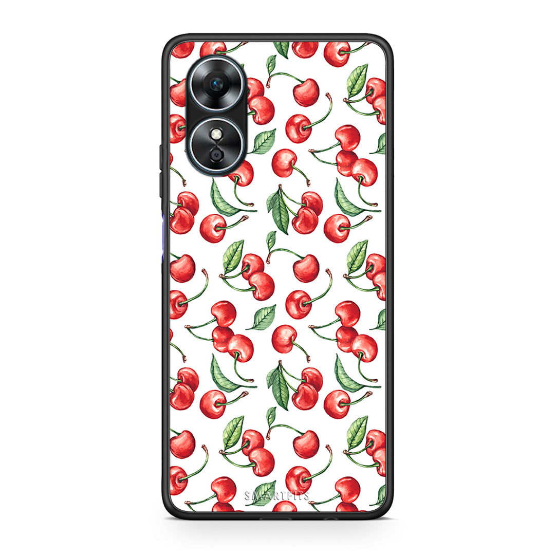 Θήκη Oppo A17 Cherry Summer από τη Smartfits με σχέδιο στο πίσω μέρος και μαύρο περίβλημα | Oppo A17 Cherry Summer Case with Colorful Back and Black Bezels