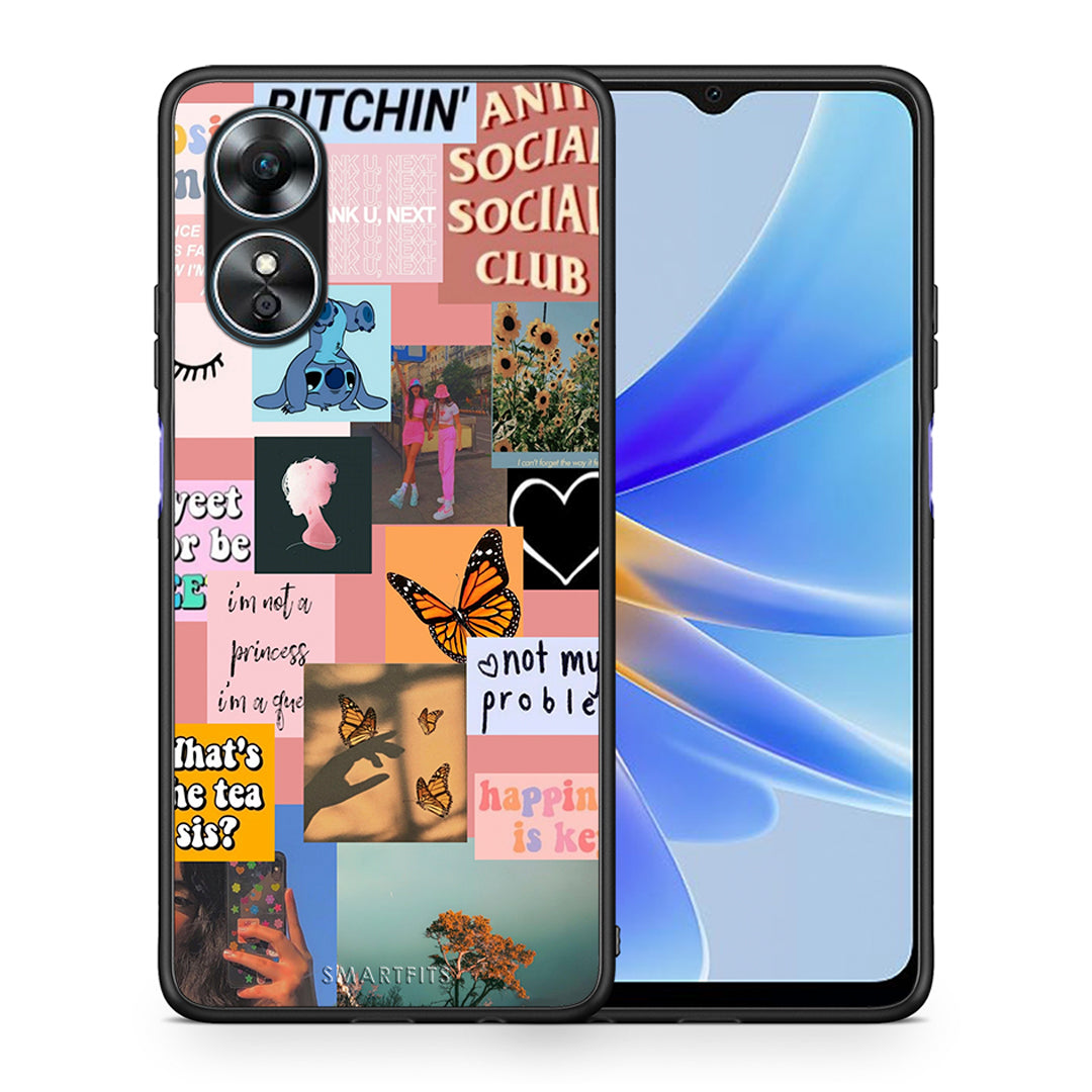 Θήκη Oppo A17 Collage Bitchin από τη Smartfits με σχέδιο στο πίσω μέρος και μαύρο περίβλημα | Oppo A17 Collage Bitchin Case with Colorful Back and Black Bezels