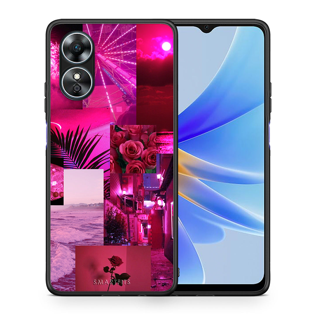 Θήκη Oppo A17 Collage Red Roses από τη Smartfits με σχέδιο στο πίσω μέρος και μαύρο περίβλημα | Oppo A17 Collage Red Roses Case with Colorful Back and Black Bezels