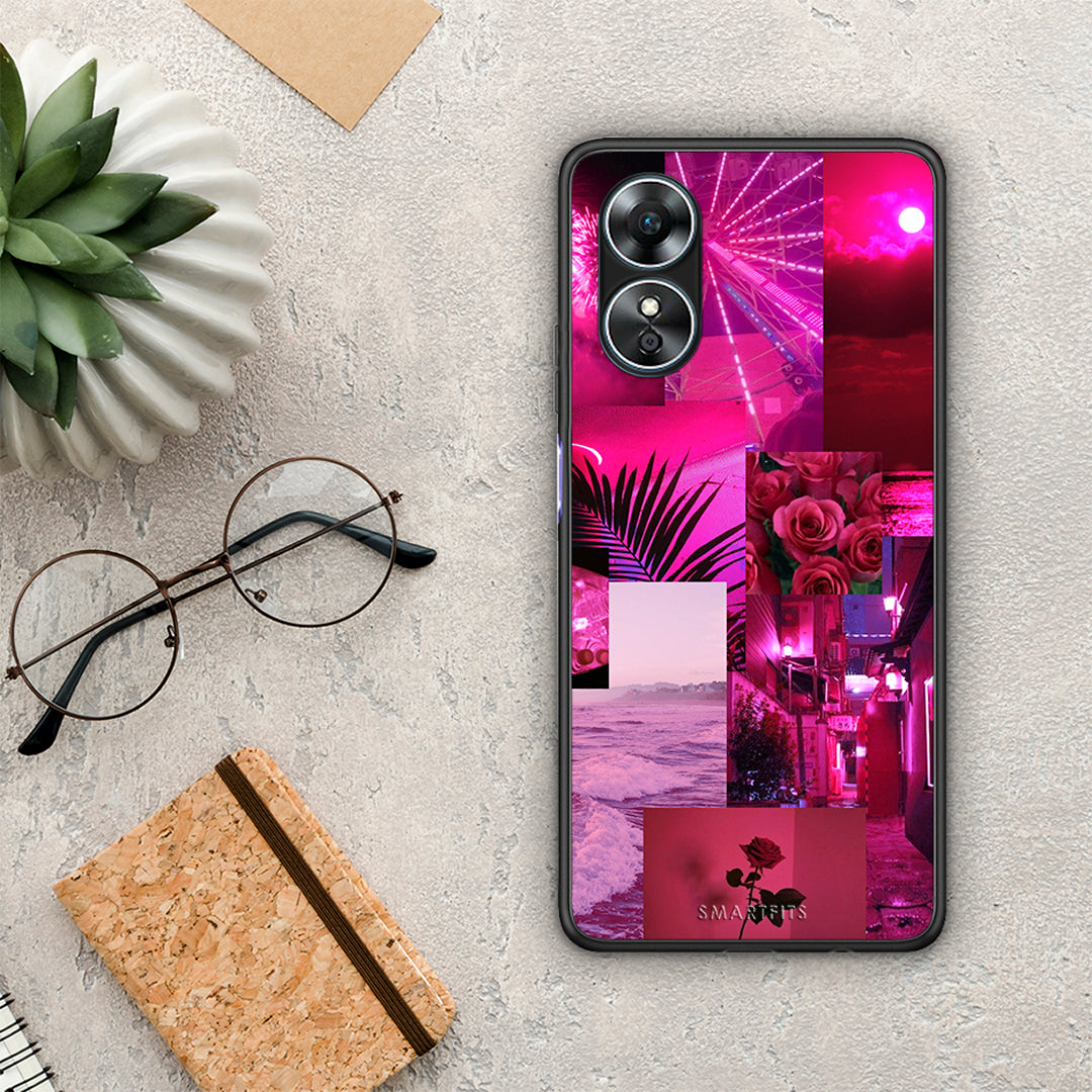 Θήκη Oppo A17 Collage Red Roses από τη Smartfits με σχέδιο στο πίσω μέρος και μαύρο περίβλημα | Oppo A17 Collage Red Roses Case with Colorful Back and Black Bezels