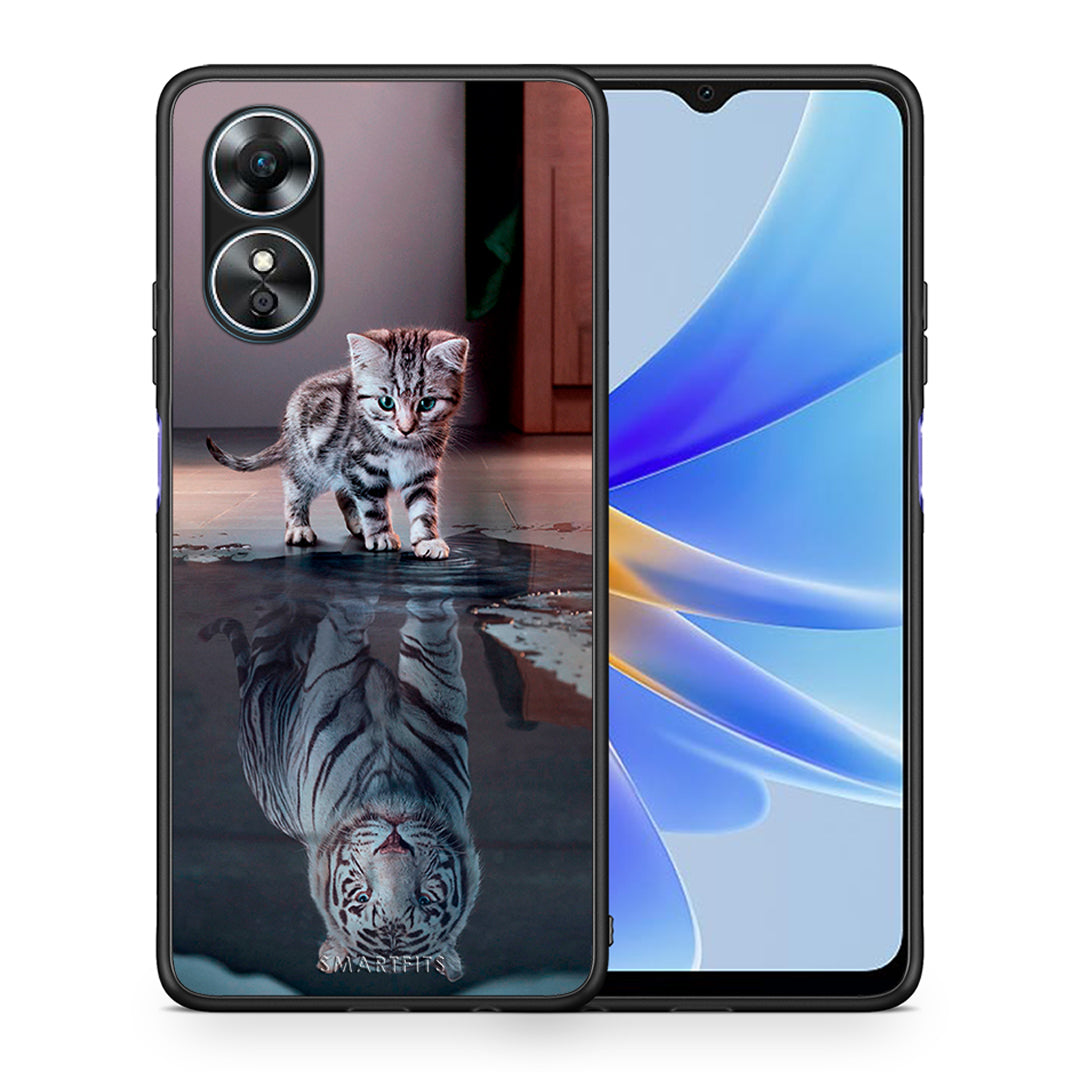 Θήκη Oppo A17 Cute Tiger από τη Smartfits με σχέδιο στο πίσω μέρος και μαύρο περίβλημα | Oppo A17 Cute Tiger Case with Colorful Back and Black Bezels