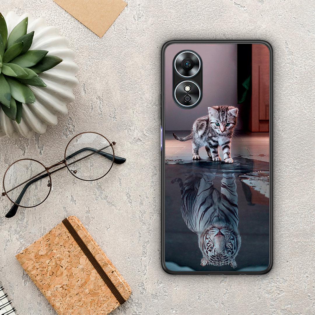 Θήκη Oppo A17 Cute Tiger από τη Smartfits με σχέδιο στο πίσω μέρος και μαύρο περίβλημα | Oppo A17 Cute Tiger Case with Colorful Back and Black Bezels