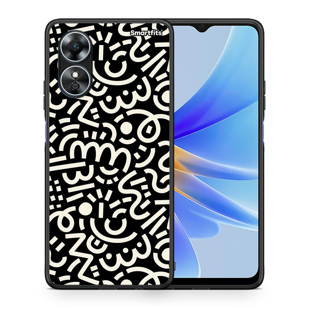 Θήκη Oppo A17 Doodle Art από τη Smartfits με σχέδιο στο πίσω μέρος και μαύρο περίβλημα | Oppo A17 Doodle Art Case with Colorful Back and Black Bezels