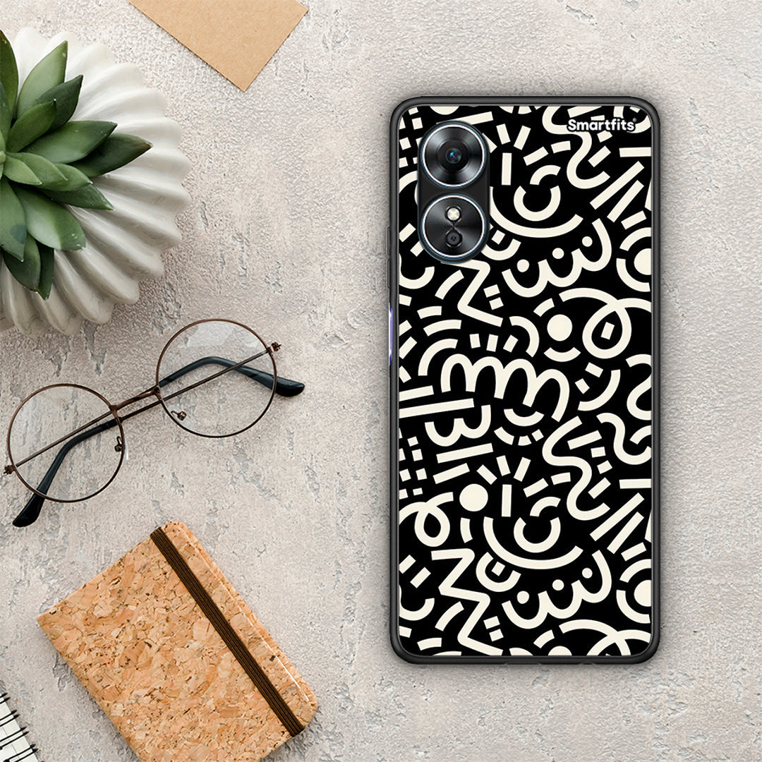 Θήκη Oppo A17 Doodle Art από τη Smartfits με σχέδιο στο πίσω μέρος και μαύρο περίβλημα | Oppo A17 Doodle Art Case with Colorful Back and Black Bezels