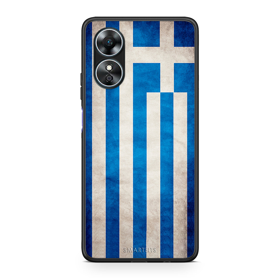 Θήκη Oppo A17 Flag Greek από τη Smartfits με σχέδιο στο πίσω μέρος και μαύρο περίβλημα | Oppo A17 Flag Greek Case with Colorful Back and Black Bezels