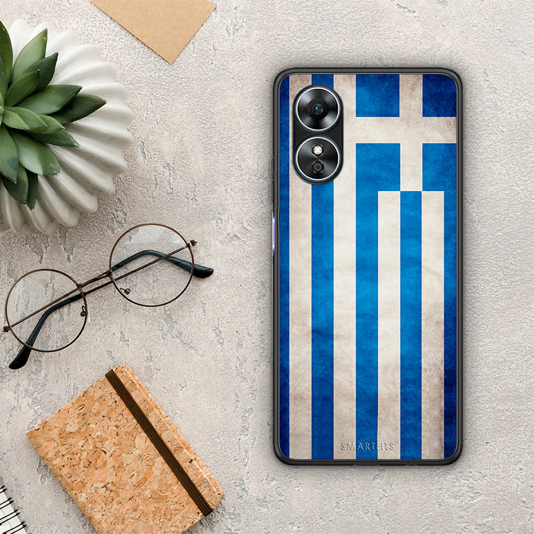 Θήκη Oppo A17 Flag Greek από τη Smartfits με σχέδιο στο πίσω μέρος και μαύρο περίβλημα | Oppo A17 Flag Greek Case with Colorful Back and Black Bezels