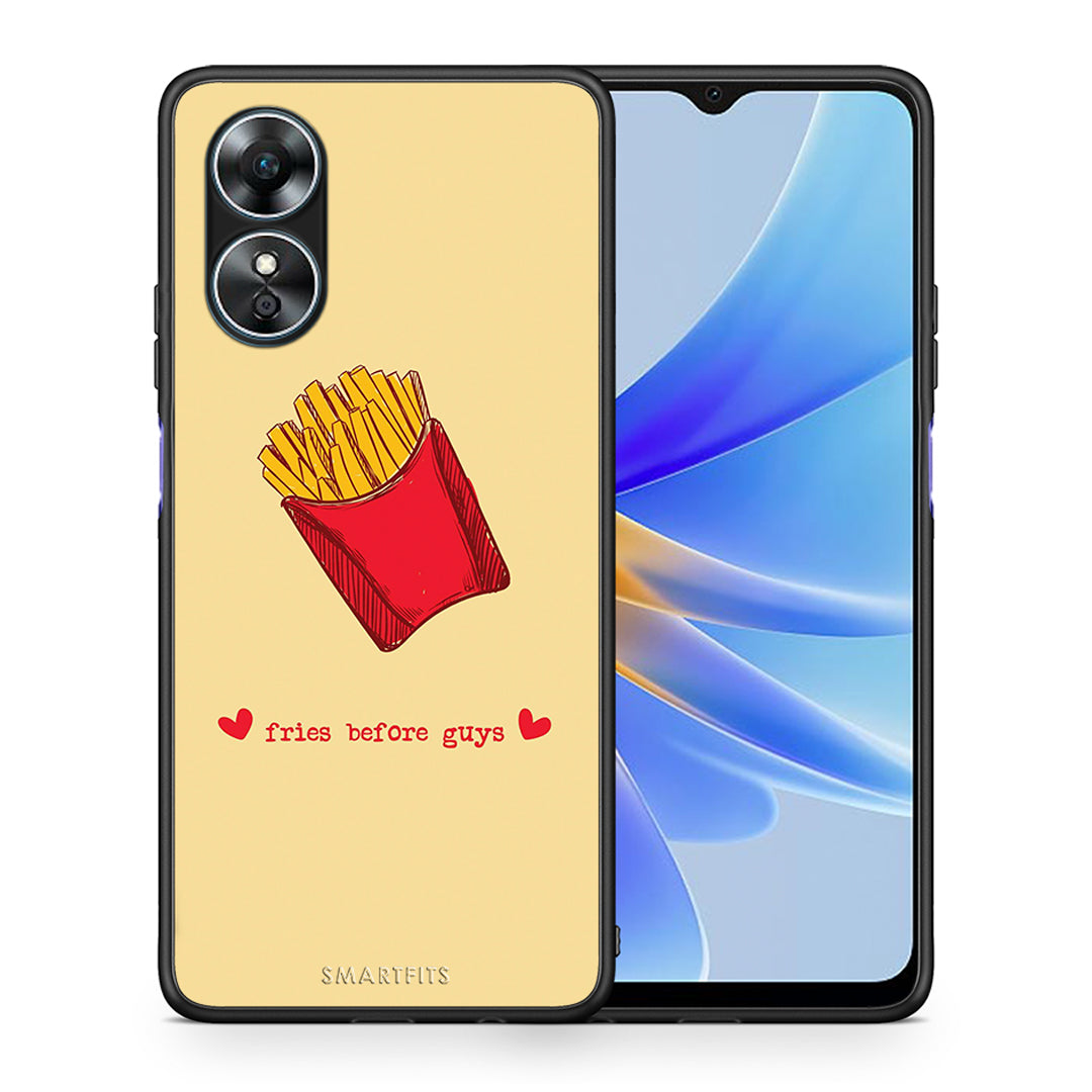 Θήκη Oppo A17 Fries Before Guys από τη Smartfits με σχέδιο στο πίσω μέρος και μαύρο περίβλημα | Oppo A17 Fries Before Guys Case with Colorful Back and Black Bezels