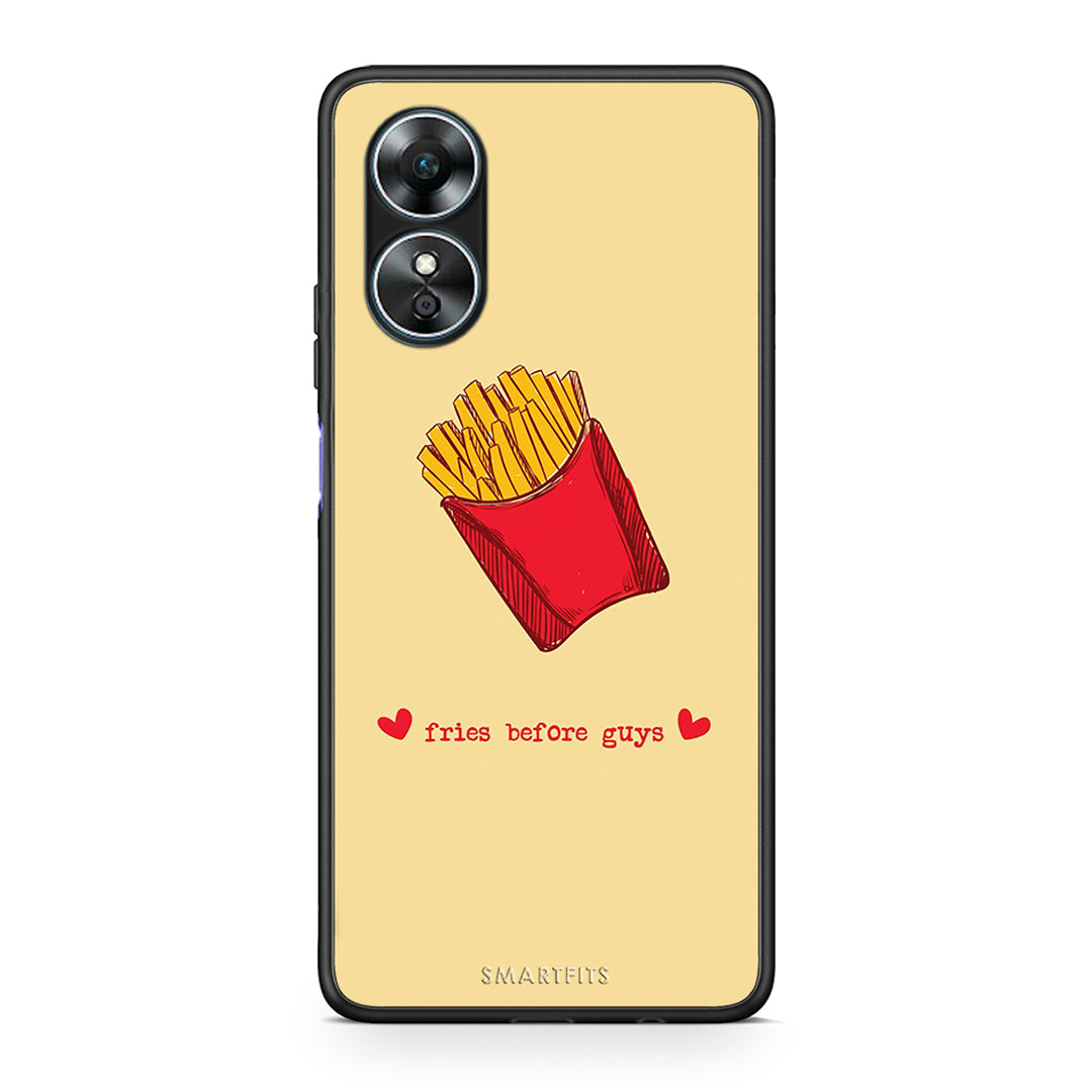 Θήκη Oppo A17 Fries Before Guys από τη Smartfits με σχέδιο στο πίσω μέρος και μαύρο περίβλημα | Oppo A17 Fries Before Guys Case with Colorful Back and Black Bezels