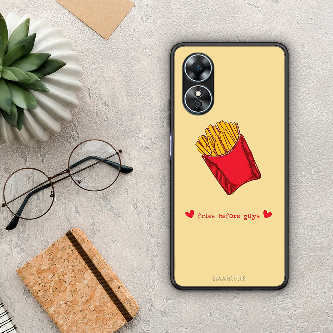 Θήκη Oppo A17 Fries Before Guys από τη Smartfits με σχέδιο στο πίσω μέρος και μαύρο περίβλημα | Oppo A17 Fries Before Guys Case with Colorful Back and Black Bezels