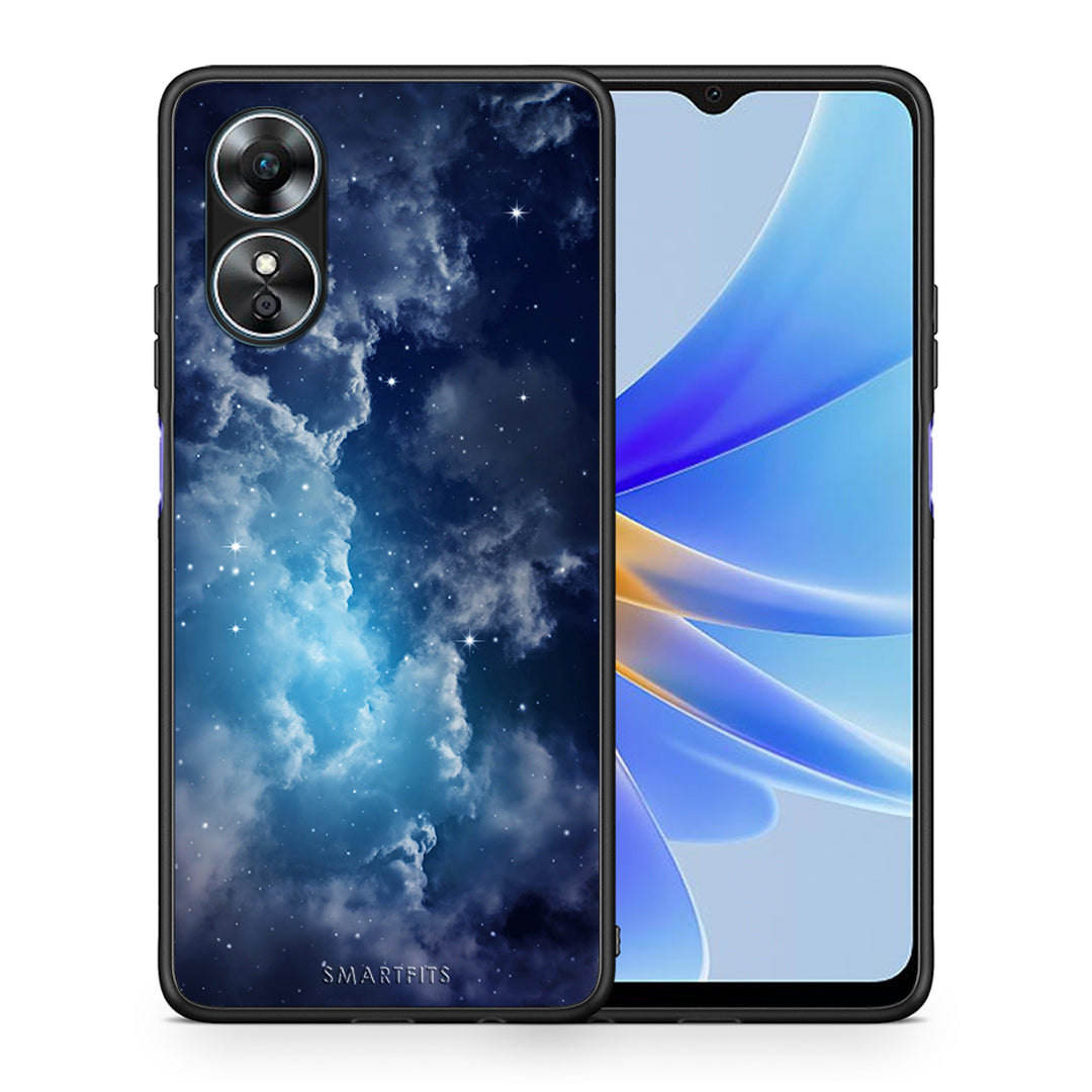 Θήκη Oppo A17 Galactic Blue Sky από τη Smartfits με σχέδιο στο πίσω μέρος και μαύρο περίβλημα | Oppo A17 Galactic Blue Sky Case with Colorful Back and Black Bezels