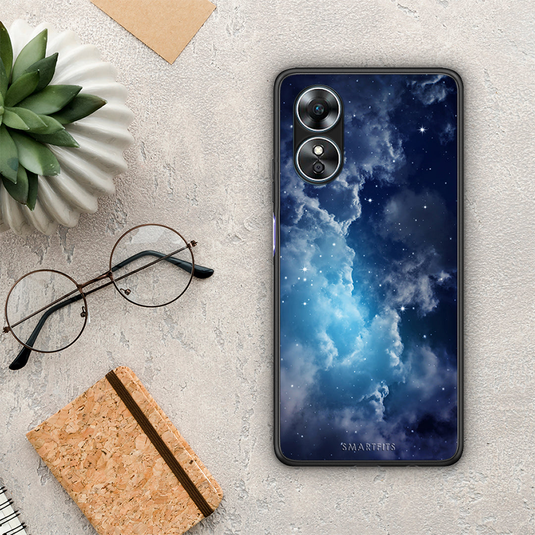 Θήκη Oppo A17 Galactic Blue Sky από τη Smartfits με σχέδιο στο πίσω μέρος και μαύρο περίβλημα | Oppo A17 Galactic Blue Sky Case with Colorful Back and Black Bezels