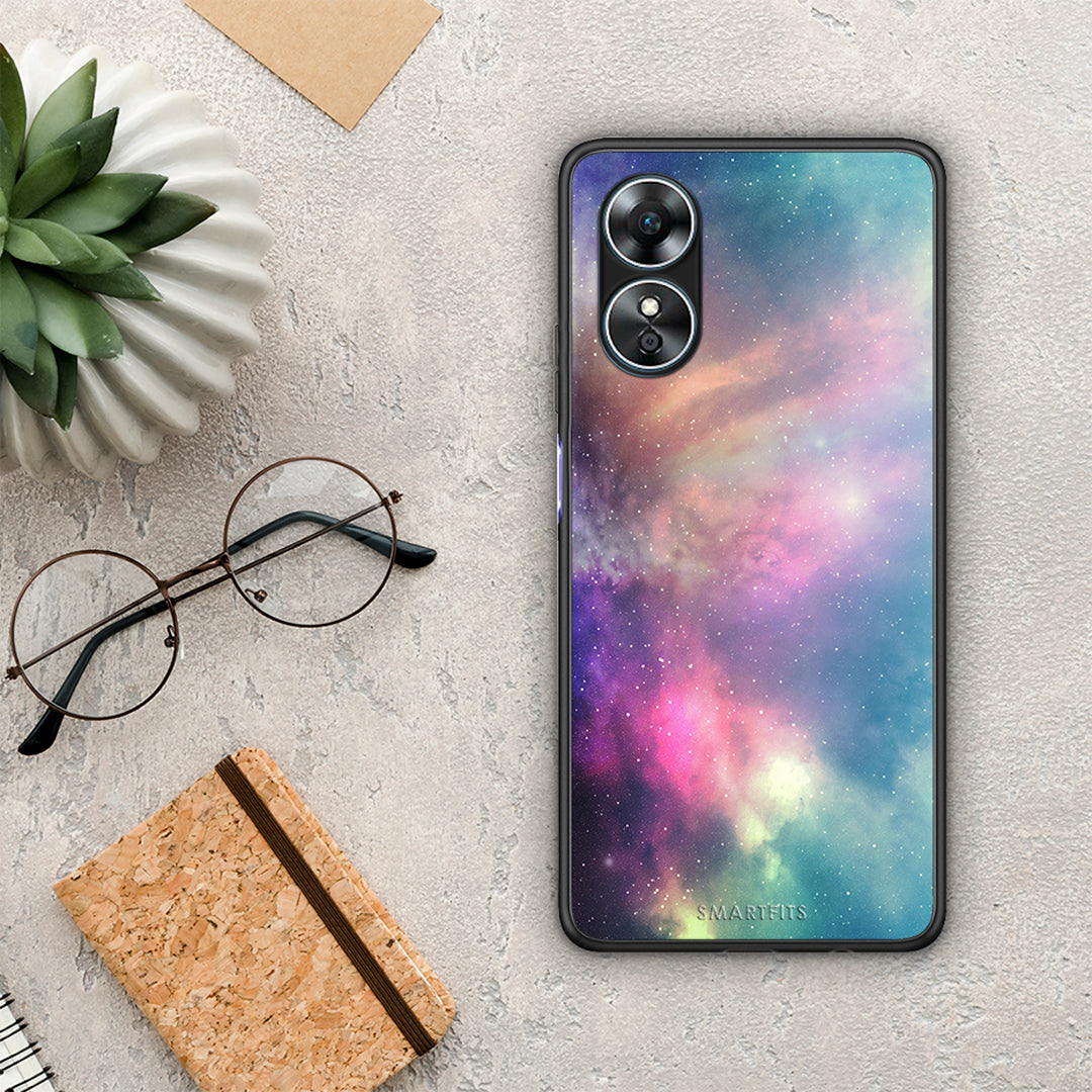 Θήκη Oppo A17 Galactic Rainbow από τη Smartfits με σχέδιο στο πίσω μέρος και μαύρο περίβλημα | Oppo A17 Galactic Rainbow Case with Colorful Back and Black Bezels