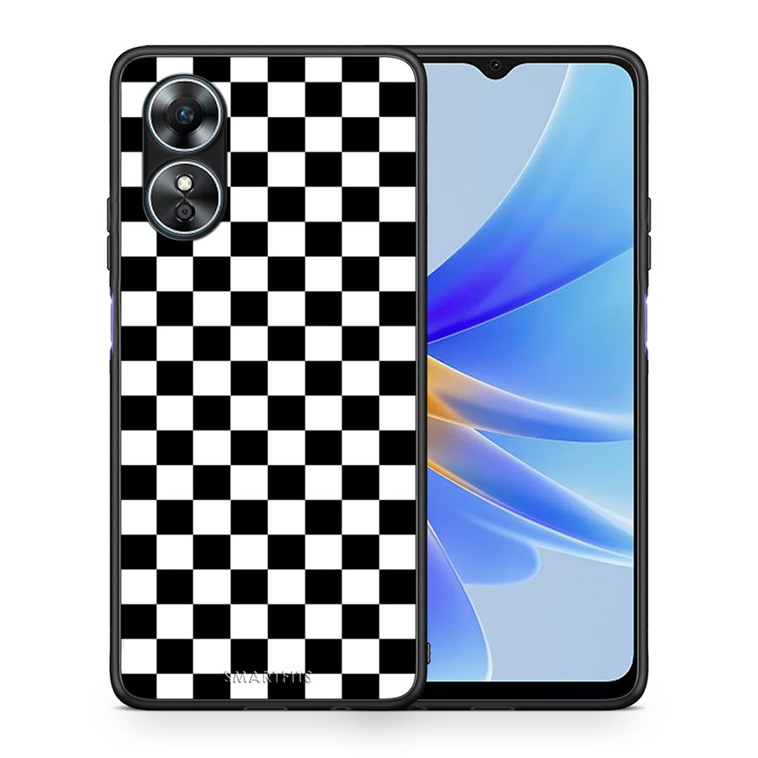 Θήκη Oppo A17 Geometric Squares από τη Smartfits με σχέδιο στο πίσω μέρος και μαύρο περίβλημα | Oppo A17 Geometric Squares Case with Colorful Back and Black Bezels