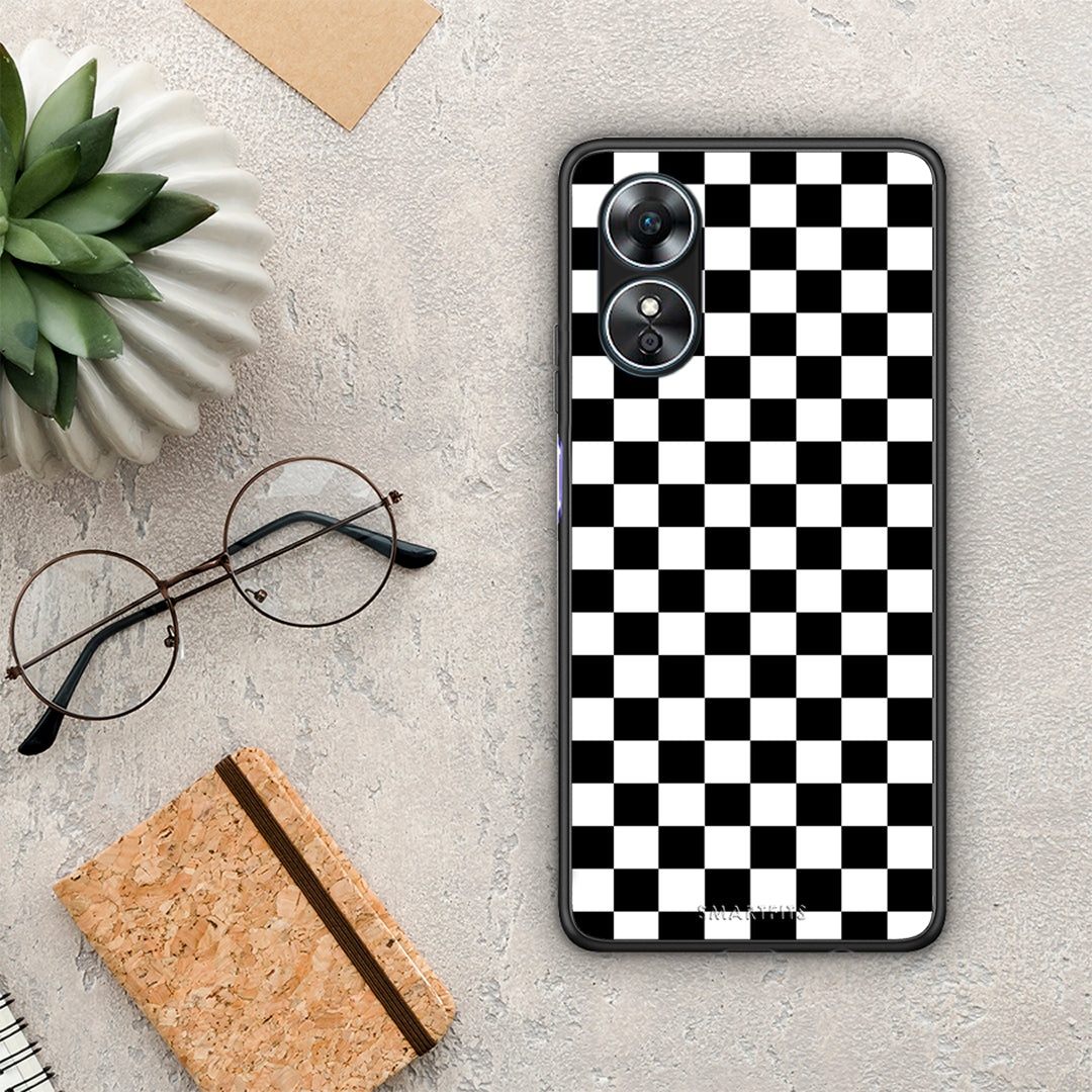 Θήκη Oppo A17 Geometric Squares από τη Smartfits με σχέδιο στο πίσω μέρος και μαύρο περίβλημα | Oppo A17 Geometric Squares Case with Colorful Back and Black Bezels