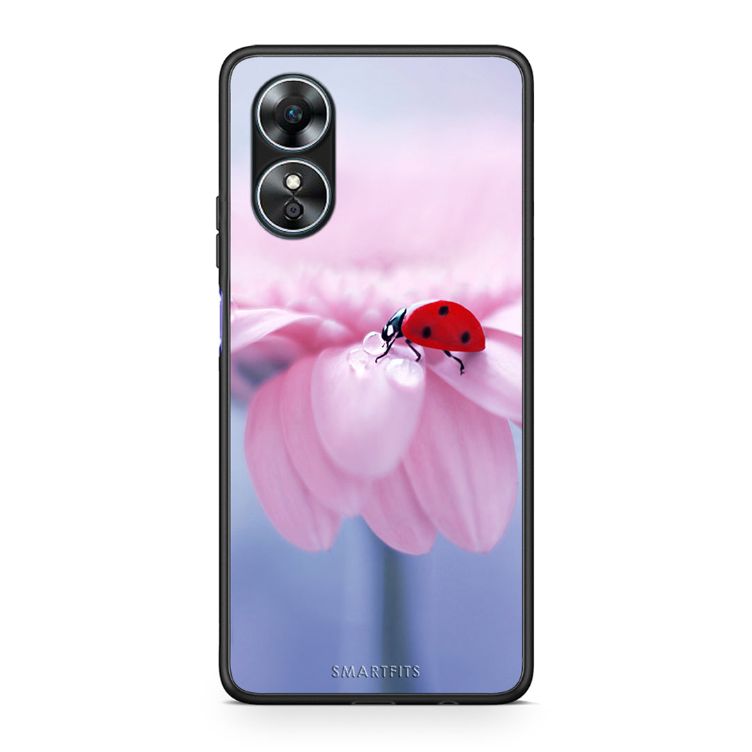 Θήκη Oppo A17 Ladybug Flower από τη Smartfits με σχέδιο στο πίσω μέρος και μαύρο περίβλημα | Oppo A17 Ladybug Flower Case with Colorful Back and Black Bezels