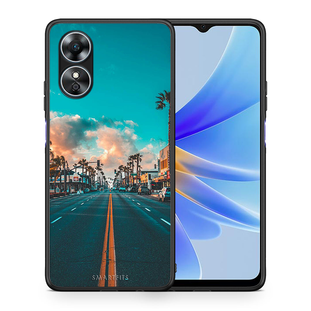 Θήκη Oppo A17 Landscape City από τη Smartfits με σχέδιο στο πίσω μέρος και μαύρο περίβλημα | Oppo A17 Landscape City Case with Colorful Back and Black Bezels