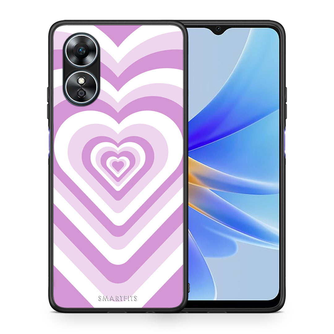 Θήκη Oppo A17 Lilac Hearts από τη Smartfits με σχέδιο στο πίσω μέρος και μαύρο περίβλημα | Oppo A17 Lilac Hearts Case with Colorful Back and Black Bezels