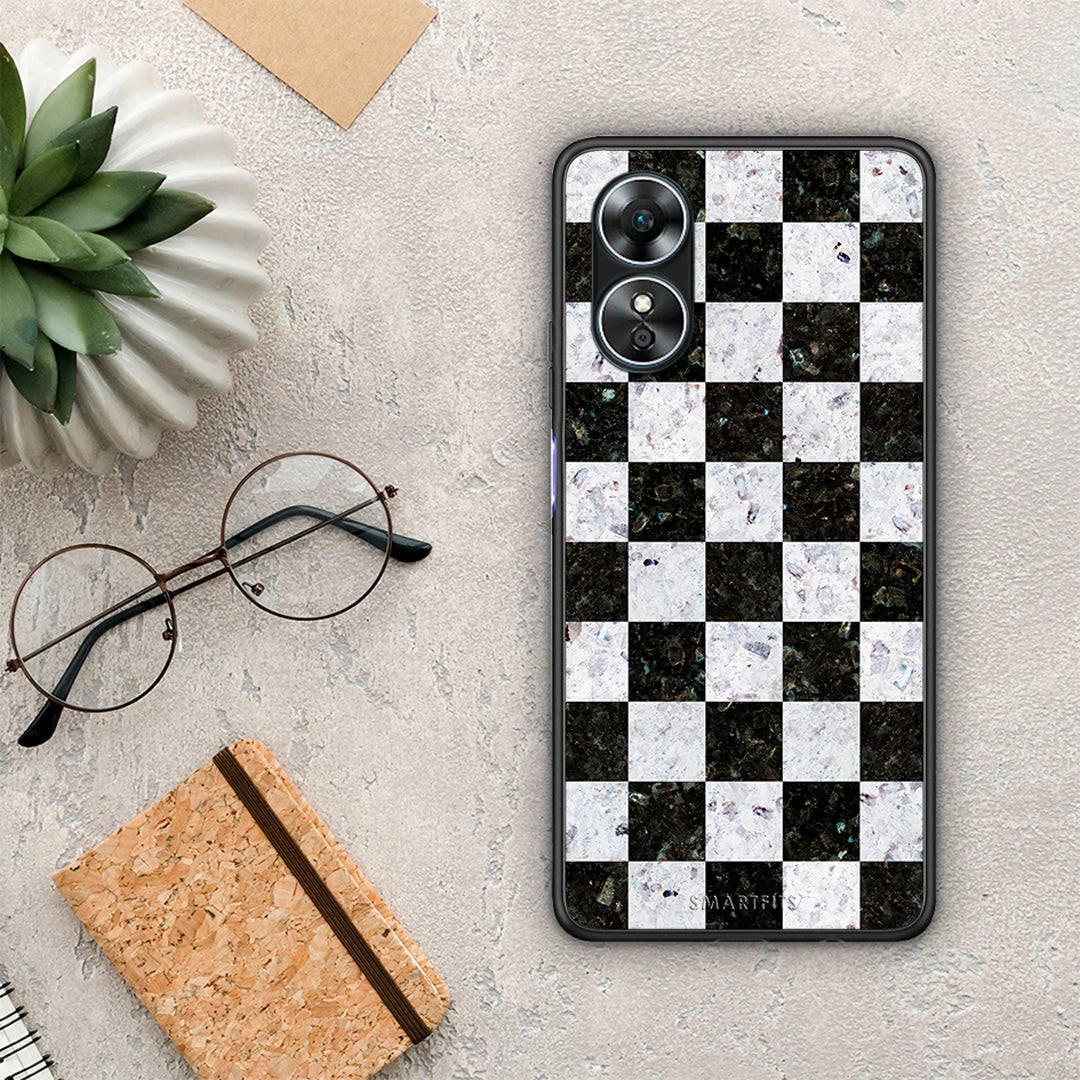 Θήκη Oppo A17 Marble Square Geometric από τη Smartfits με σχέδιο στο πίσω μέρος και μαύρο περίβλημα | Oppo A17 Marble Square Geometric Case with Colorful Back and Black Bezels