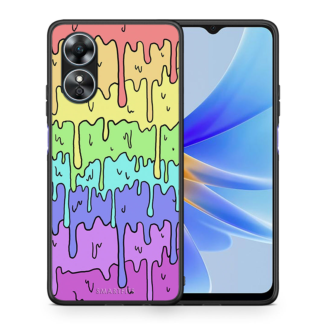 Θήκη Oppo A17 Melting Rainbow από τη Smartfits με σχέδιο στο πίσω μέρος και μαύρο περίβλημα | Oppo A17 Melting Rainbow Case with Colorful Back and Black Bezels