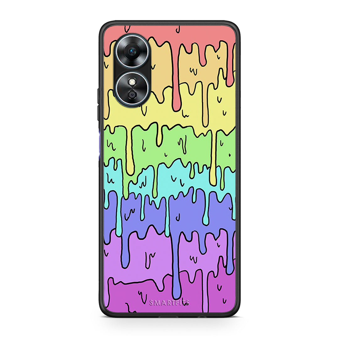 Θήκη Oppo A17 Melting Rainbow από τη Smartfits με σχέδιο στο πίσω μέρος και μαύρο περίβλημα | Oppo A17 Melting Rainbow Case with Colorful Back and Black Bezels