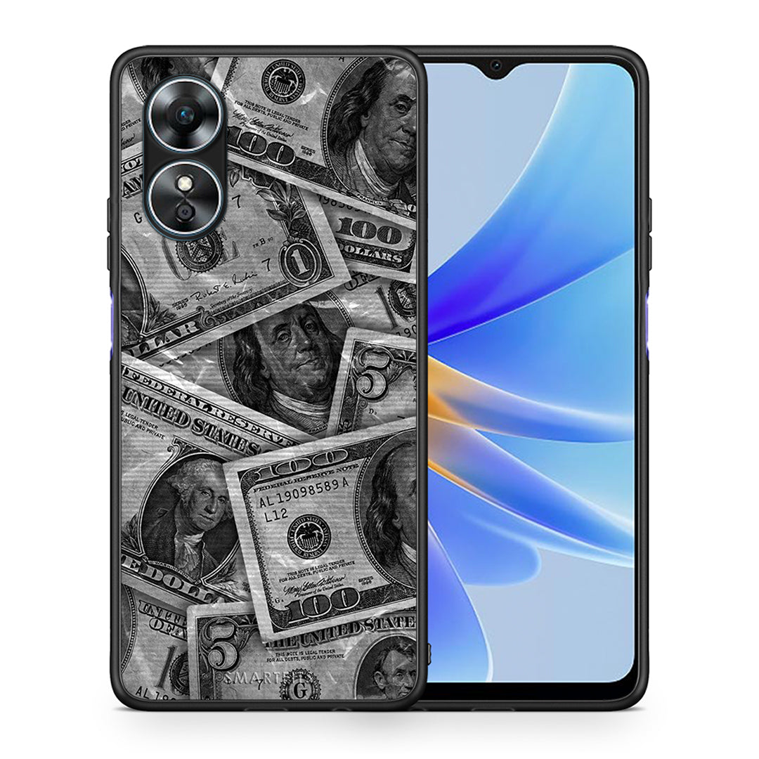 Θήκη Oppo A17 Money Dollars από τη Smartfits με σχέδιο στο πίσω μέρος και μαύρο περίβλημα | Oppo A17 Money Dollars Case with Colorful Back and Black Bezels