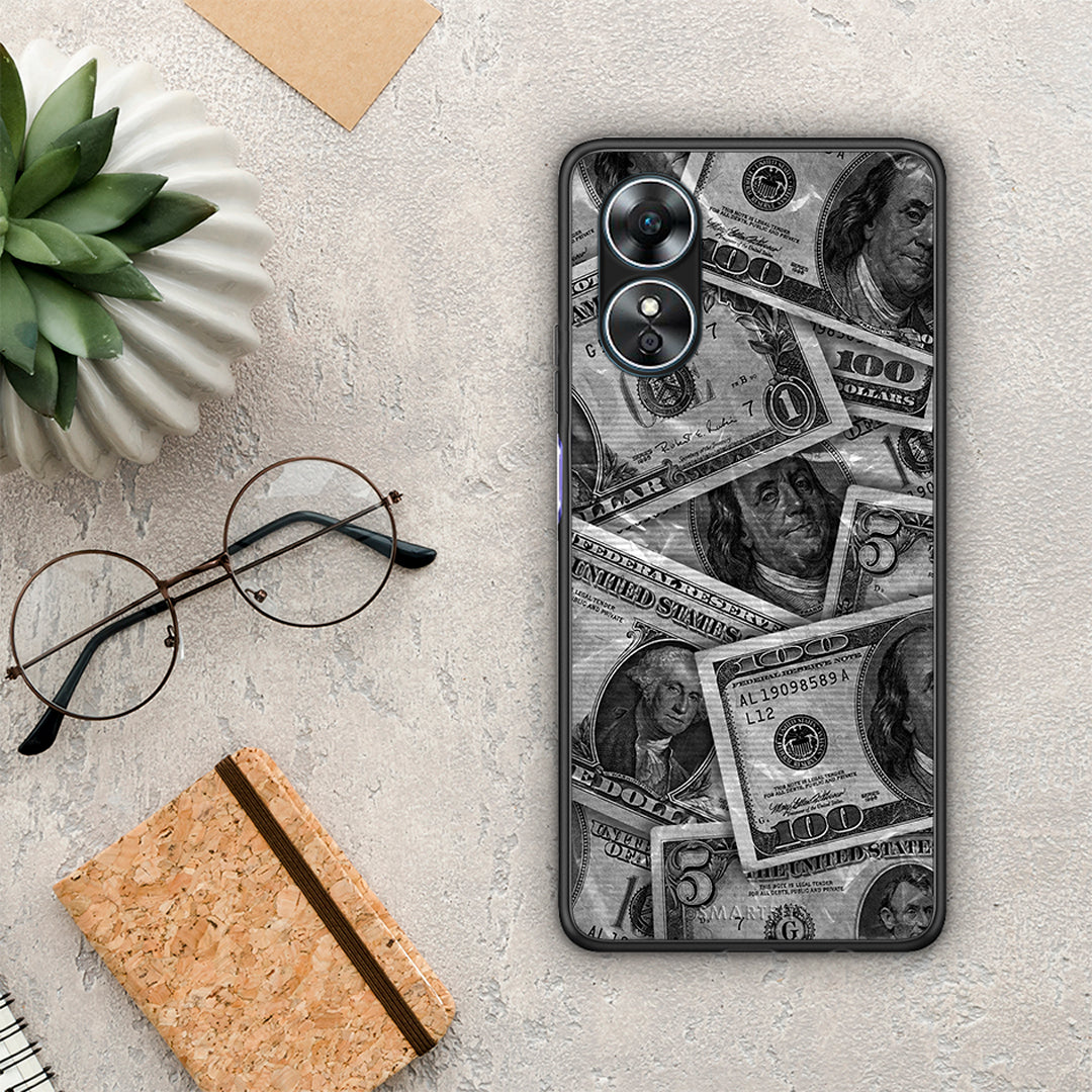 Θήκη Oppo A17 Money Dollars από τη Smartfits με σχέδιο στο πίσω μέρος και μαύρο περίβλημα | Oppo A17 Money Dollars Case with Colorful Back and Black Bezels