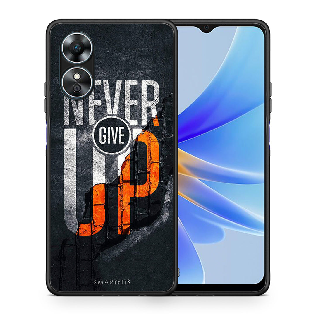 Θήκη Oppo A17 Never Give Up από τη Smartfits με σχέδιο στο πίσω μέρος και μαύρο περίβλημα | Oppo A17 Never Give Up Case with Colorful Back and Black Bezels