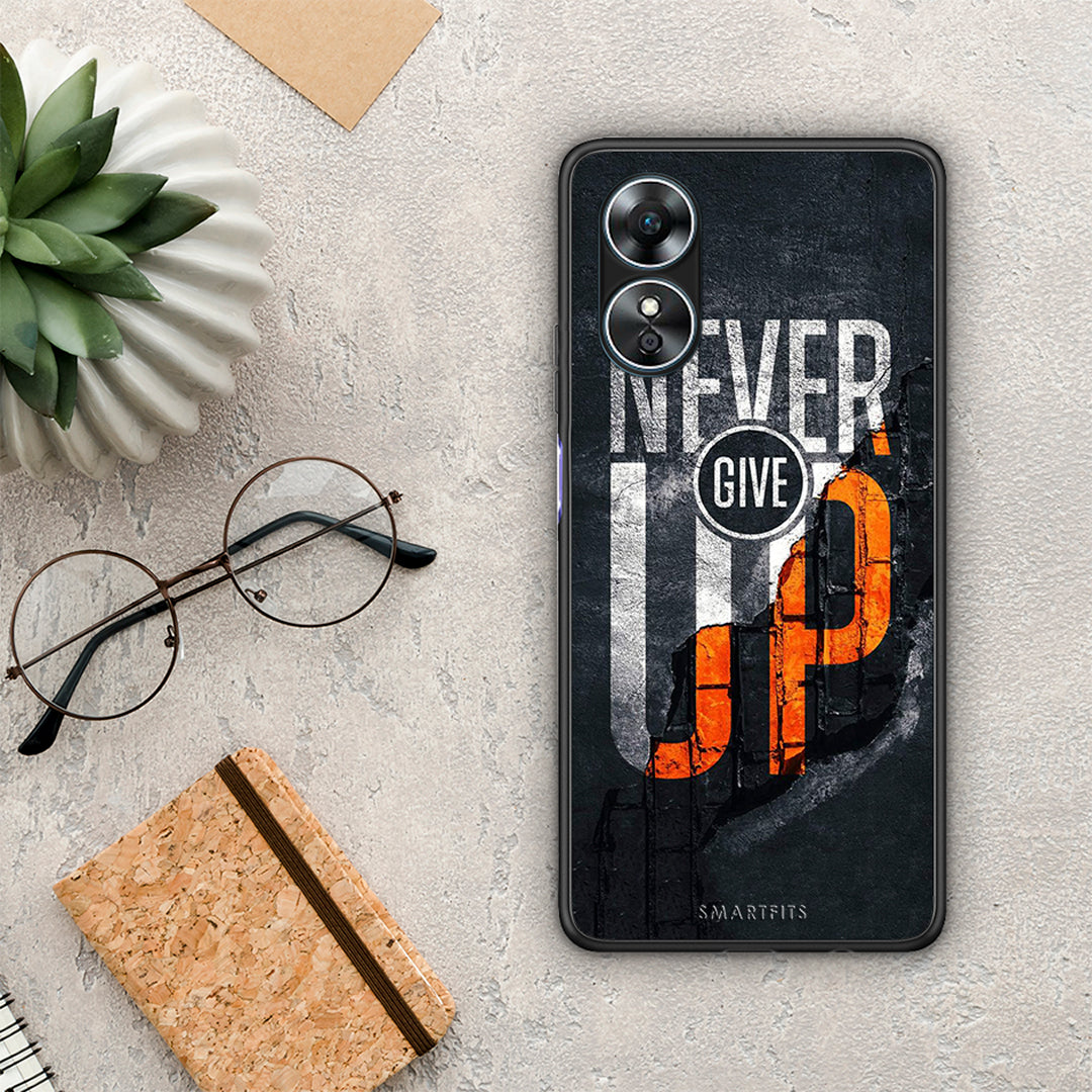 Θήκη Oppo A17 Never Give Up από τη Smartfits με σχέδιο στο πίσω μέρος και μαύρο περίβλημα | Oppo A17 Never Give Up Case with Colorful Back and Black Bezels