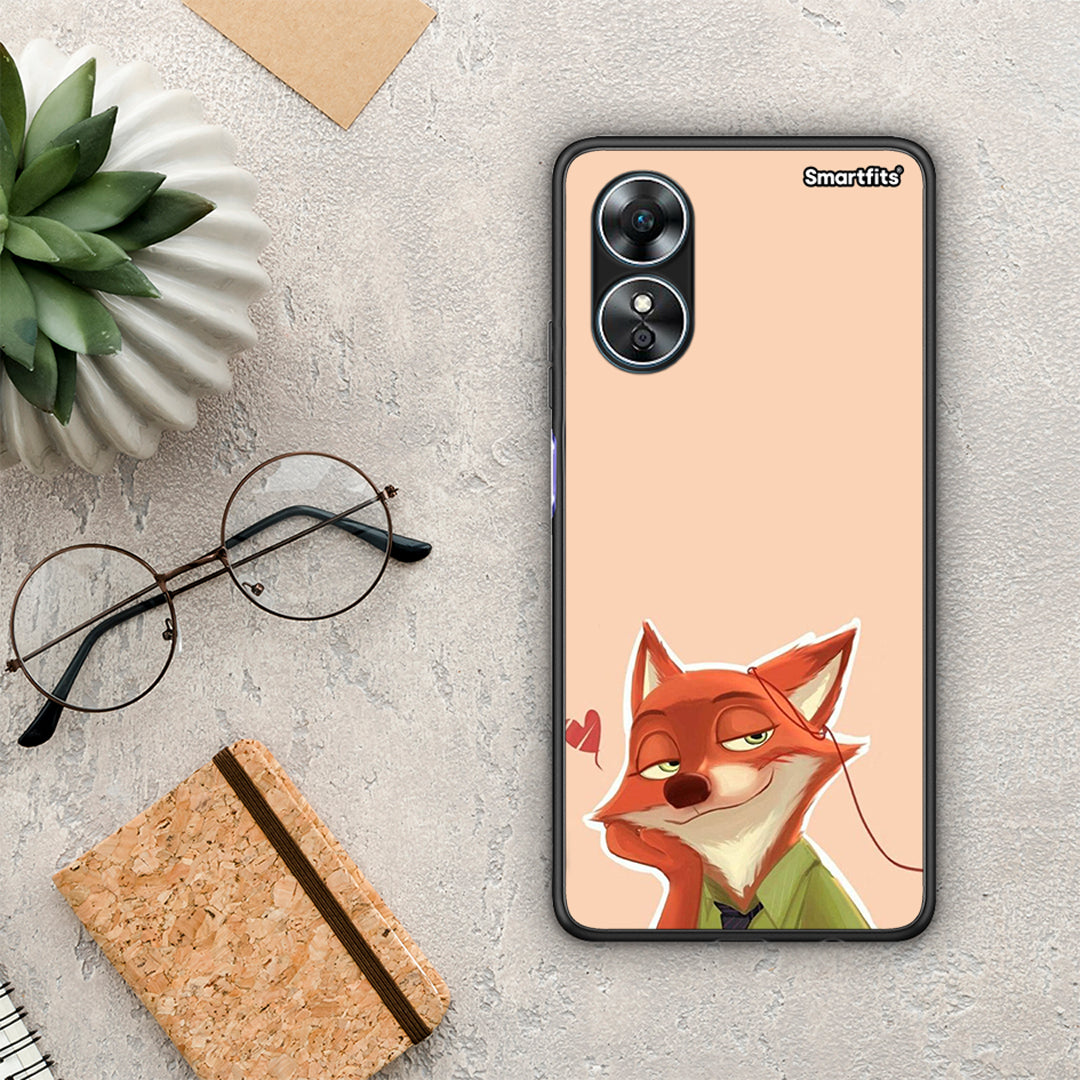 Θήκη Oppo A17 Nick Wilde And Judy Hopps Love 1 από τη Smartfits με σχέδιο στο πίσω μέρος και μαύρο περίβλημα | Oppo A17 Nick Wilde And Judy Hopps Love 1 Case with Colorful Back and Black Bezels