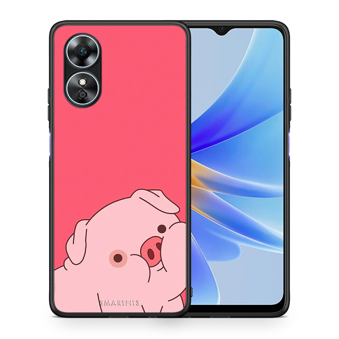 Θήκη Oppo A17 Pig Love 1 από τη Smartfits με σχέδιο στο πίσω μέρος και μαύρο περίβλημα | Oppo A17 Pig Love 1 Case with Colorful Back and Black Bezels